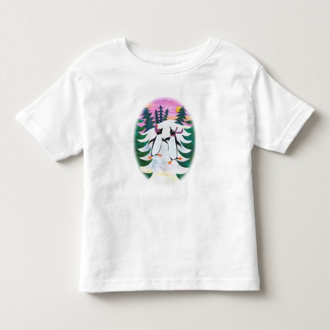 Camiseta Infantil Brincadeira, Tee, Pinguins Bonitos De Pé-Neve (Frente)
