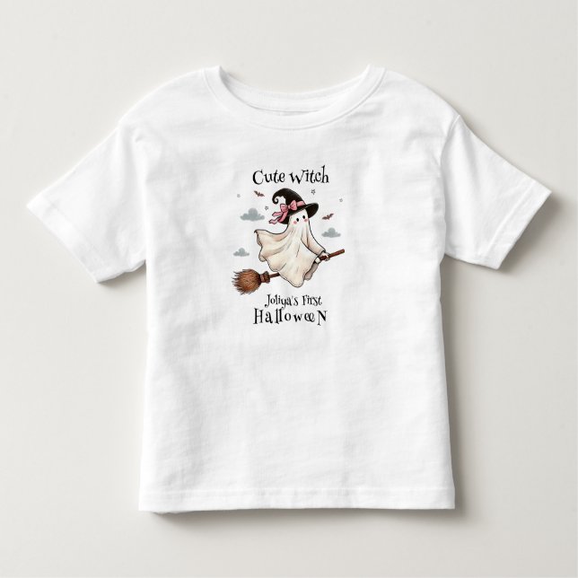 Camiseta Infantil bruxa-branca simples e elegante no primeiro dia da (Frente)