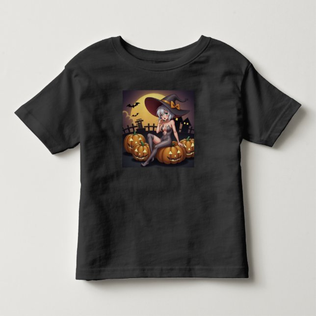 Camiseta Infantil Bruxa do Halloween Olho Verde no Jack-O-Lantern (Frente)