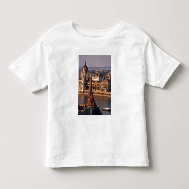 Camiseta Infantil Budapeste, Hungria, Danúbio, Parlamento (Frente)
