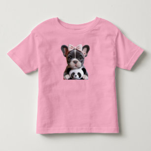 Camiseta Infantil Buldogue francês com Arco rosa