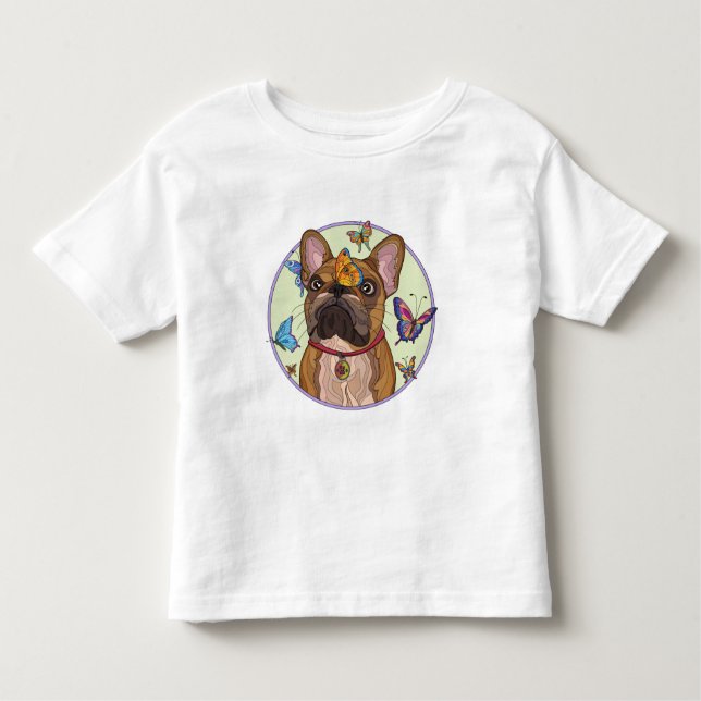 Camiseta Infantil Bulldog Francês Bonito com Borboletas (Frente)