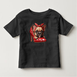 Camiseta Infantil Bulldog Francês num Calçado Vermelho