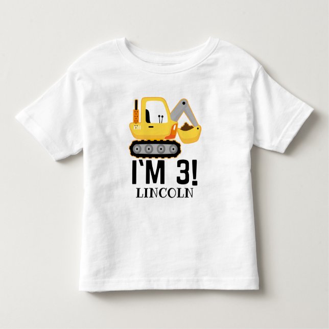 Camiseta Infantil Bulldozer De Construção De aniversário de 3 anos P (Frente)