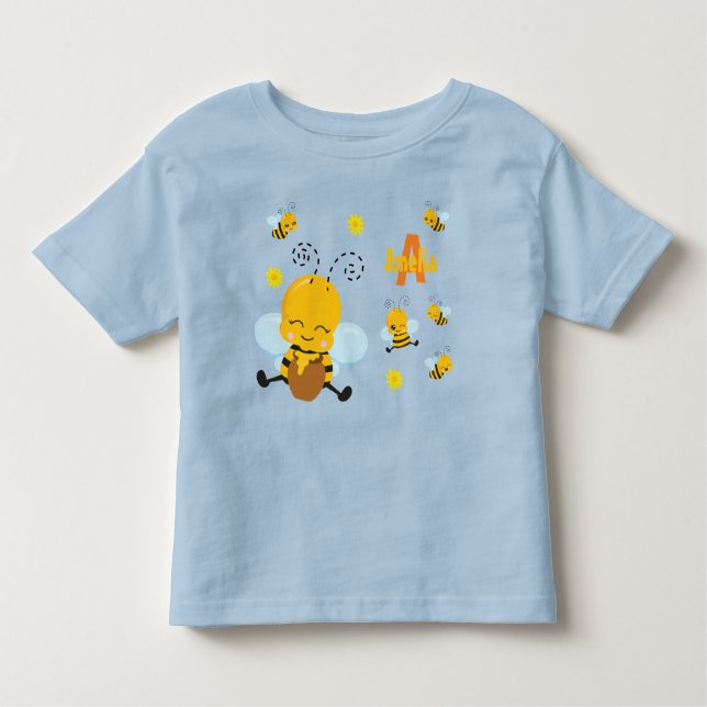 Camiseta Infantil Bumble Feliz e Bonito com Flores Azul (Frente)