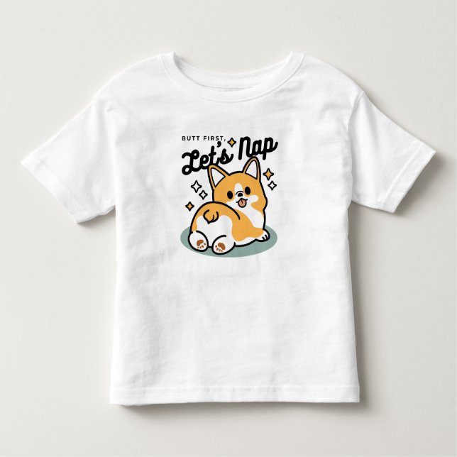 Camiseta Infantil Bumbum Primeiro, Vamos Nap - Bumbum Corgi Cute (Frente)