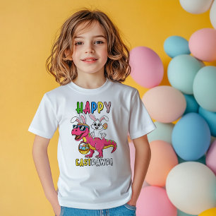 Camiseta Infantil Bunny Riding T-Rex Dinosaur Happy Eastrawr