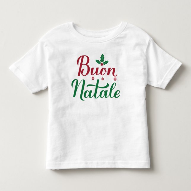 Camiseta Infantil Buon Natale Italiana Feliz Natal Holly (Frente)