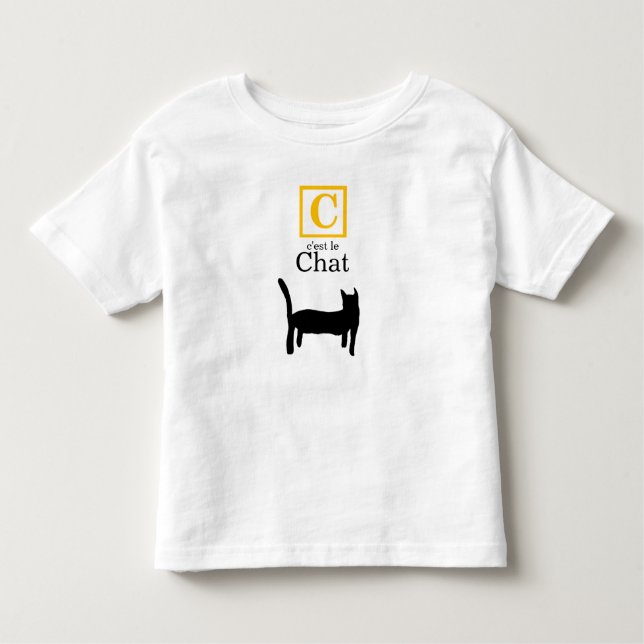 Camiseta Infantil C est le chat (o gato, francês) (Frente)
