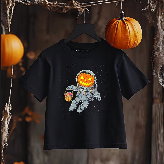 Camiseta Infantil Cabeça de Abóbora Astronauta,Halloween Espacial (Criador carregado)
