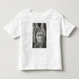 Camiseta Infantil Cabeça de Buda em arenito cercada por árvore