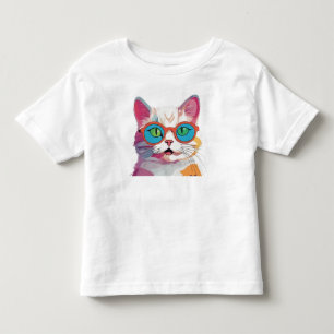 Camiseta Infantil Cabeça de Gato Vestindo Óculos Clipe