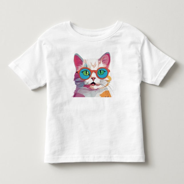 Camiseta Infantil Cabeça de Gato Vestindo Óculos Clipe (Frente)