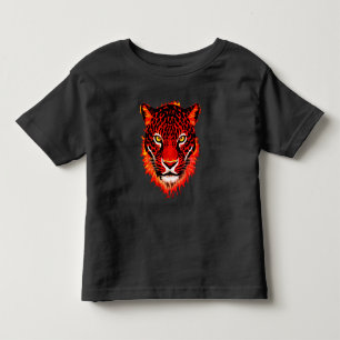 Camiseta Infantil Cabeça de Leopardo Vermelho Flamejante