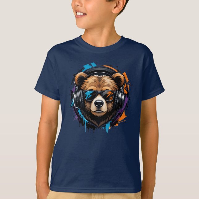 Camiseta Infantil Cabeça de Urso Legal com Fones d (Frente)
