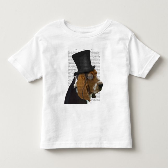 Camiseta Infantil Caça-Basset, Caça-Formal e Chapéu (Frente)