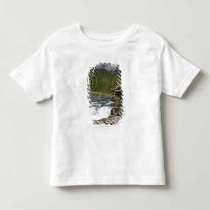 Camiseta Infantil Cachoeiras com borda da rocha e uma montanha