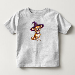 Camiseta Infantil Cachorro Adorável Vestindo Chapéu de Bruxo Roxo