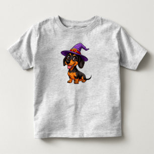 Camiseta Infantil Cachorro Adorável Vestindo Chapéu de Bruxo Roxo