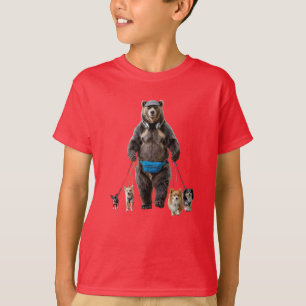 Camiseta Infantil Cachorro Andando Urso Engraçado