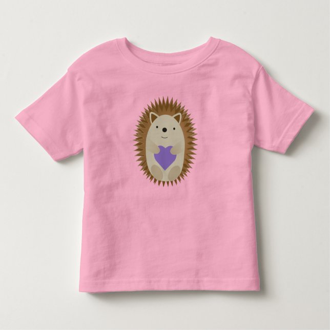Camiseta Infantil Cachorro Bonito Abraçando Coração Roxo (Frente)