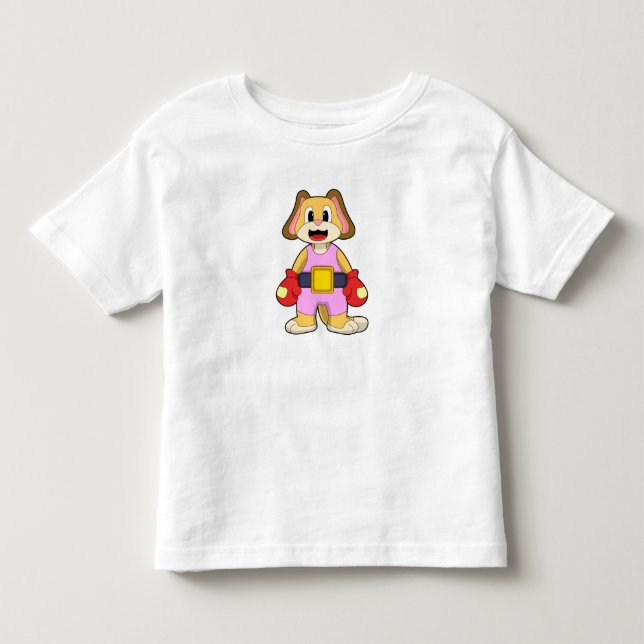 Camiseta Infantil Cachorro boxeando com luvas de boxe (Frente)