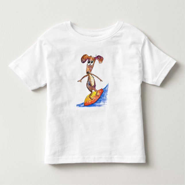 Camiseta Infantil Cachorro branco na prancha (Frente)
