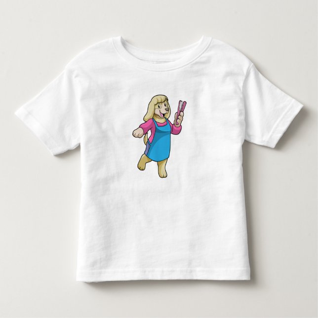 Camiseta Infantil Cachorro como cabeleireiro com pente (Frente)