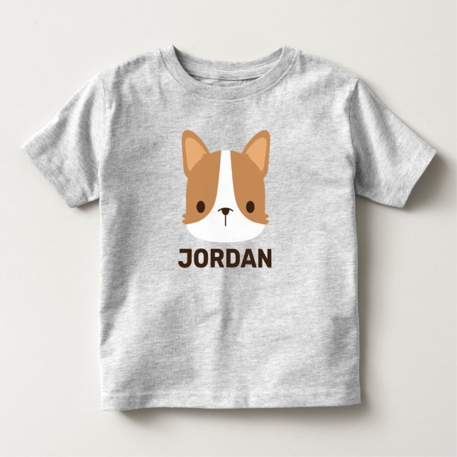 Camiseta Infantil Cachorro Corgi Fofo com Nome Personalizado (Frente)