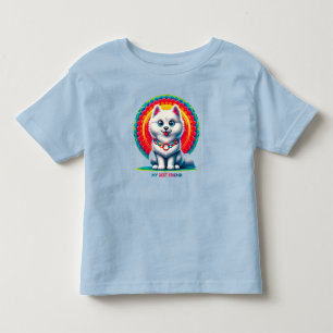 Camiseta Infantil Cachorro de Desenho Animado Fofo com Fundo Artísti
