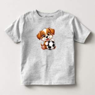 Camiseta Infantil Cachorro de Desenho Animado Fofo Segurando Bola de