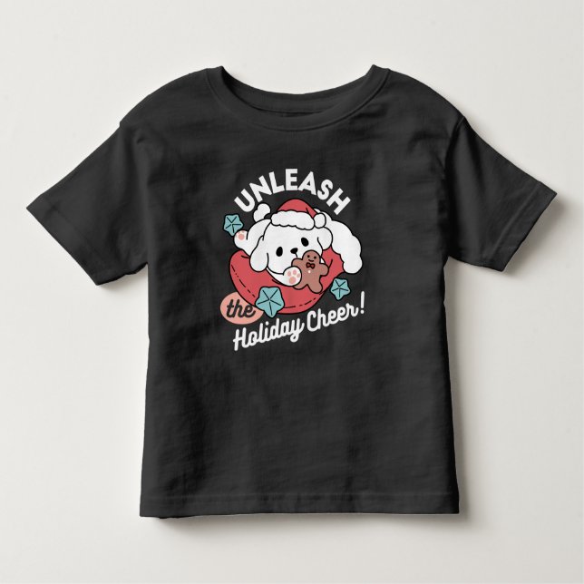 Camiseta Infantil Cachorro de Natal em Santa Hat - Feriado Cheque pa (Frente)