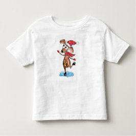 Camiseta Infantil Cachorro de Natal Whimsso em Skates de gelo