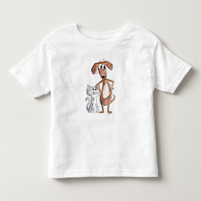 Camiseta Infantil Cachorro e Cinzas, de cor branca (Frente)
