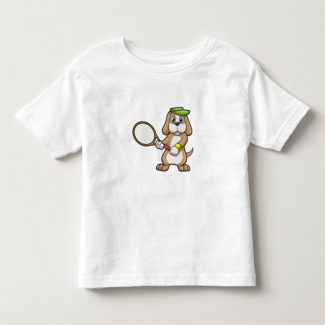 Camiseta Infantil Cachorro na Tênis com Tênis raquete e Boné (Frente)