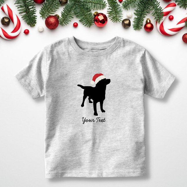 Camiseta Infantil Cachorro Negro com Papai Noel de Natal (Criador carregado)