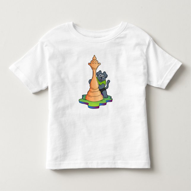 Camiseta Infantil Cachorro no xadrez com peça de xadrez Rainha (Frente)