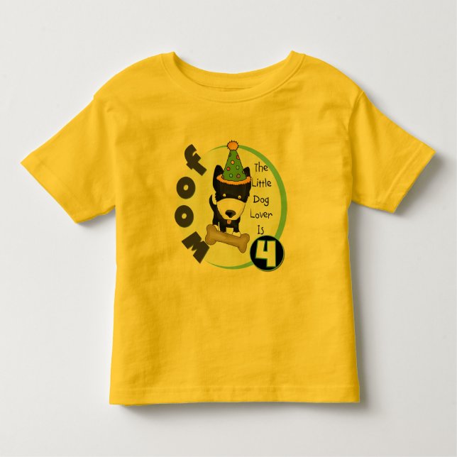 Camiseta Infantil Cachorro Povoado 4º Aniversário T-shirts e present (Frente)