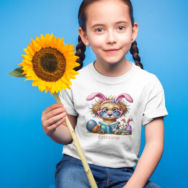 Camiseta Infantil Cachorro Preguiçoso Com Orelhas Coelhinhas Lendo U (Criador carregado)