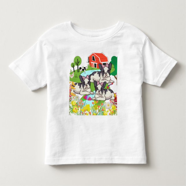 Camiseta Infantil Cachorros do Texas, de quintal preto e branco (Frente)