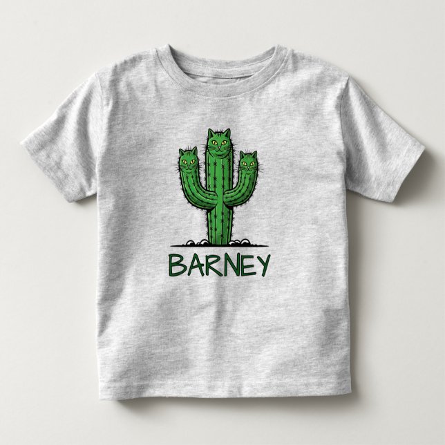 Camiseta Infantil Cacto Engraçado com Rostos de Gato (Frente)