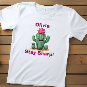 Camiseta Infantil Cacto Sorridente Fofo "Mantenha-se Afiado!"