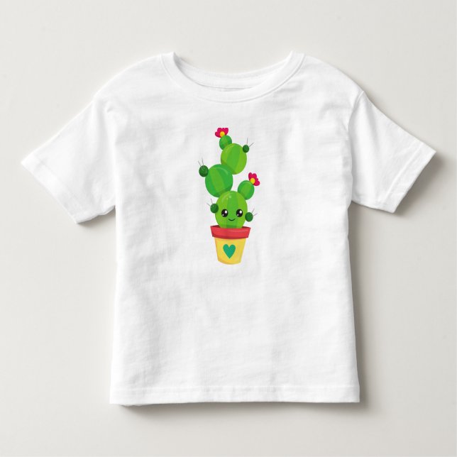 Camiseta Infantil Cactus Bonitos, Cactus Verde, Kawaii Cactus, Flore (Frente)