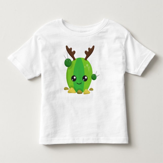 Camiseta Infantil Cactus de Natal, Cactus Bonitos, Antlers, Feriado (Frente)