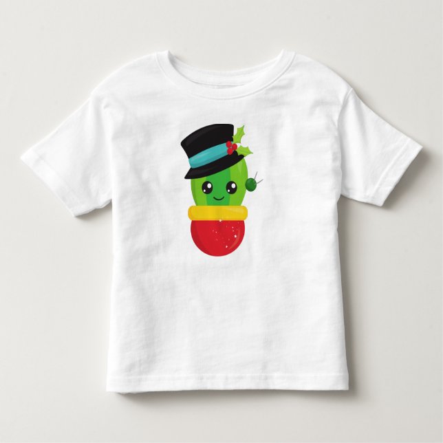 Camiseta Infantil Cactus de Natal, Cactus Bonitos, Chapéu, Mistura (Frente)