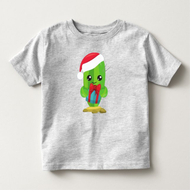 Camiseta Infantil Cactus de Natal, Cactus Bonitos, Chapéu Santa, pre (Frente)