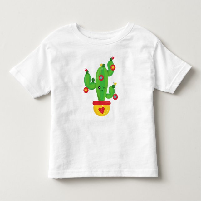 Camiseta Infantil Cactus de Natal, Cactus Bonitos, Enfeites de natal (Frente)