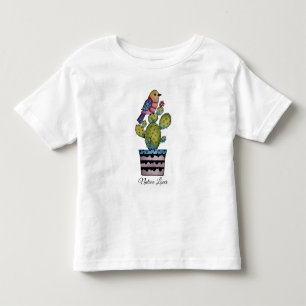 Camiseta Infantil Cactus E Ave Arco-Íris Em Aquarela