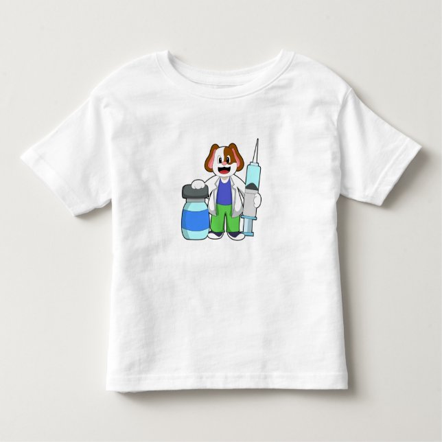 Camiseta Infantil Cães como Médico com Seringa (Frente)