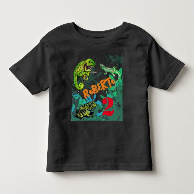 Camiseta Infantil cameleão, lagarto, sapo (Frente)